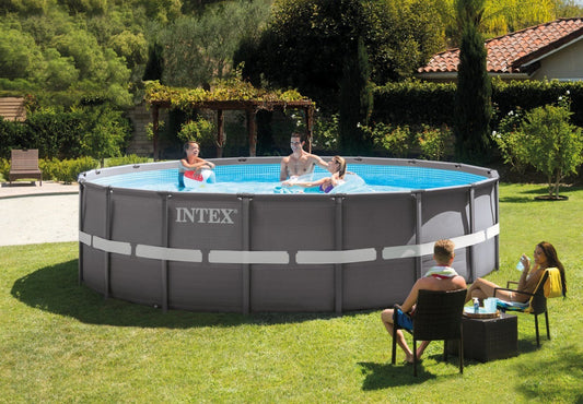 Intex 26324GN Ultra Rondo Frame Pool Set, 19156 L, Grau, Durchmesser 488 x 122 cm